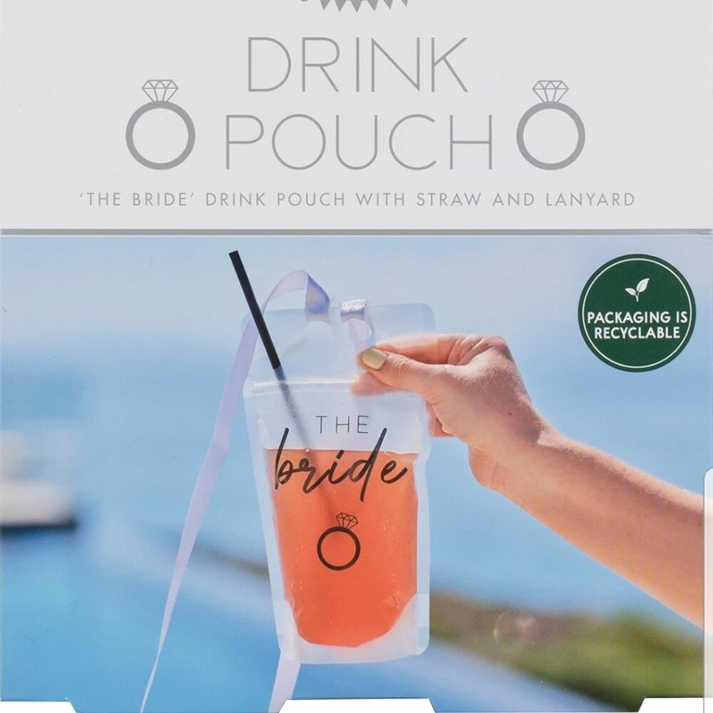 Ginger Ray The Bride Hen Party Cocktail Drink Pouch with Straw and Lanyard